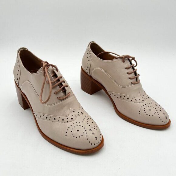 FOWT Women's Perforated Lace-Up Oxfords Almond Toe Mid Chunky Heel Business - Picture 3 of 5